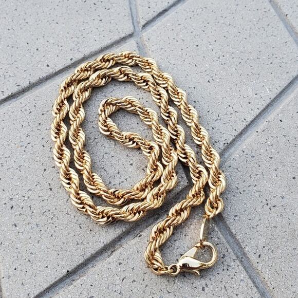 Vintage 14K Gold Plated Diamond Cut Rope Necklace Unisex - Picture 3 of 9